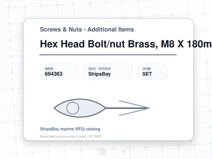 Hex Head Bolt/nut Brass, M8 X 180mm - Screws & Nuts - Additional Items - IMPA 694363 - UOM SET