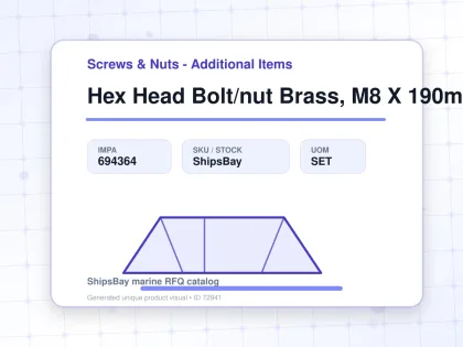 Hex Head Bolt/nut Brass, M8 X 190mm - Screws & Nuts - Additional Items - IMPA 694364 - UOM SET