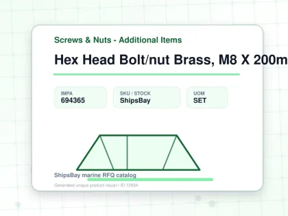 Hex Head Bolt/nut Brass, M8 X 200mm - Screws & Nuts - Additional Items - IMPA 694365 - UOM SET