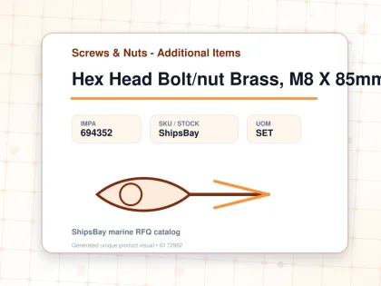 Hex Head Bolt/nut Brass, M8 X 85mm - Screws & Nuts - Additional Items - IMPA 694352 - UOM SET