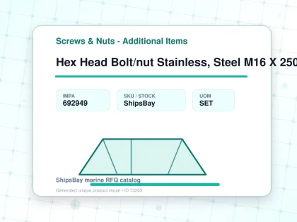 Hex Head Bolt/nut Stainless, Steel M16 X 250mm - Screws & Nuts - Additional Items - IMPA 692949 - UOM SET