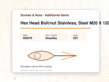Hex Head Bolt/nut Stainless, Steel M20 X 120mm - Screws & Nuts - Additional Items - IMPA 692979 - UOM SET