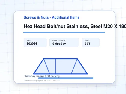 Hex Head Bolt/nut Stainless, Steel M20 X 180mm - Screws & Nuts - Additional Items - IMPA 692986 - UOM SET