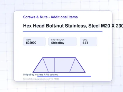 Hex Head Bolt/nut Stainless, Steel M20 X 230mm - Screws & Nuts - Additional Items - IMPA 692990 - UOM SET