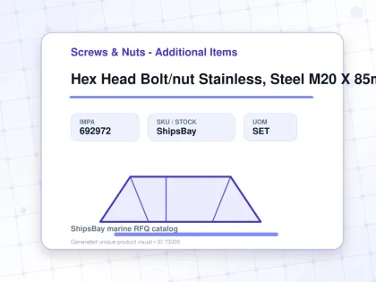 Hex Head Bolt/nut Stainless, Steel M20 X 85mm - Screws & Nuts - Additional Items - IMPA 692972 - UOM SET