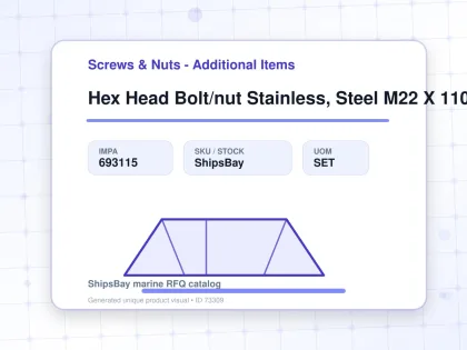 Hex Head Bolt/nut Stainless, Steel M22 X 110mm - Screws & Nuts - Additional Items - IMPA 693115 - UOM SET
