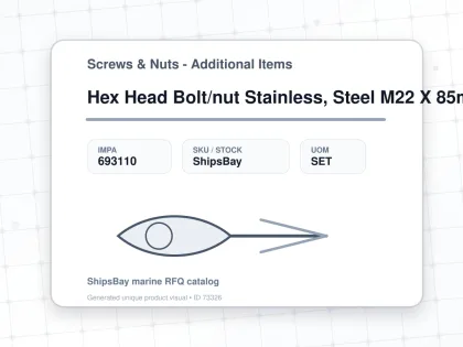 Hex Head Bolt/nut Stainless, Steel M22 X 85mm - Screws & Nuts - Additional Items - IMPA 693110 - UOM SET