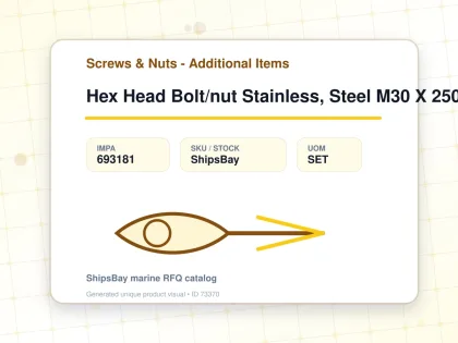 Hex Head Bolt/nut Stainless, Steel M30 X 250mm - Screws & Nuts - Additional Items - IMPA 693181 - UOM SET
