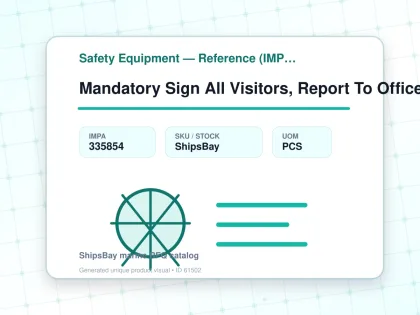 Mandatory Sign All Visitors, Report To Officer 100x300mm - Safety Equipment — Reference (IMPA) - IMPA 335854 - UOM PCS