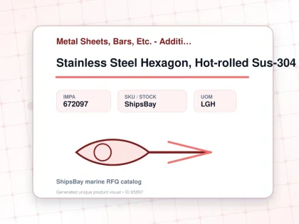 Stainless Steel Hexagon, Hot-rolled Sus-304 54mm 3mtr - Metal Sheets, Bars, Etc. - Additional Items - IMPA 672097 - UOM LGH