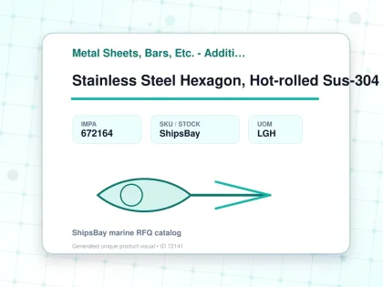 Stainless Steel Hexagon, Hot-rolled Sus-304 77mm 12feet - Metal Sheets, Bars, Etc. - Additional Items - IMPA 672164 - UOM LGH