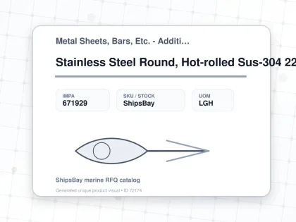 Stainless Steel Round, Hot-rolled Sus-304 22mm 3mtr - Metal Sheets, Bars, Etc. - Additional Items - IMPA 671929 - UOM LGH