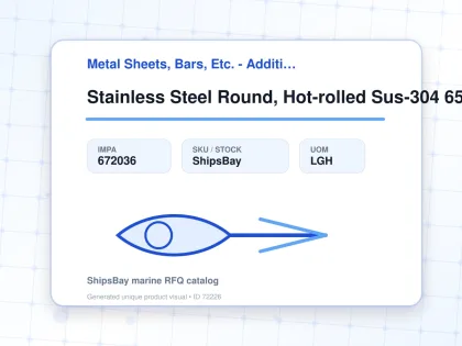 Stainless Steel Round, Hot-rolled Sus-304 65mm 6mtr - Metal Sheets, Bars, Etc. - Additional Items - IMPA 672036 - UOM LGH