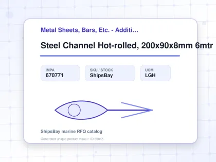 Steel Channel Hot-rolled, 200x90x8mm 6mtr - Metal Sheets, Bars, Etc. - Additional Items - IMPA 670771 - UOM LGH