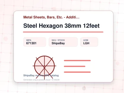 Steel Hexagon 38mm 12feet - Metal Sheets, Bars, Etc. - Additional Items - IMPA 671301 - UOM LGH