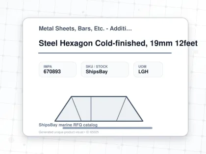 Steel Hexagon Cold-finished, 19mm 12feet - Metal Sheets, Bars, Etc. - Additional Items - IMPA 670893 - UOM LGH