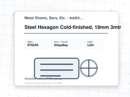 Steel Hexagon Cold-finished, 19mm 3mtr - Metal Sheets, Bars, Etc. - Additional Items - IMPA 670245 - UOM LGH