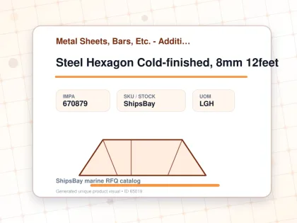 Steel Hexagon Cold-finished, 8mm 12feet - Metal Sheets, Bars, Etc. - Additional Items - IMPA 670879 - UOM LGH