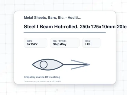 Steel I Beam Hot-rolled, 250x125x10mm 20feet - Metal Sheets, Bars, Etc. - Additional Items - IMPA 671522 - UOM LGH