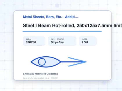 Steel I Beam Hot-rolled, 250x125x7.5mm 6mtr - Metal Sheets, Bars, Etc. - Additional Items - IMPA 670736 - UOM LGH