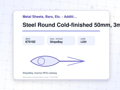 Steel Round Cold-finished 50mm, 3mtr - Metal Sheets, Bars, Etc. - Additional Items - IMPA 670192 - UOM LGH