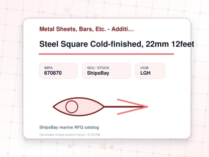 Steel Square Cold-finished, 22mm 12feet - Metal Sheets, Bars, Etc. - Additional Items - IMPA 670870 - UOM LGH