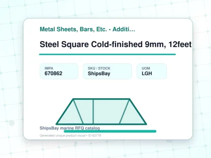 Steel Square Cold-finished 9mm, 12feet - Metal Sheets, Bars, Etc. - Additional Items - IMPA 670862 - UOM LGH