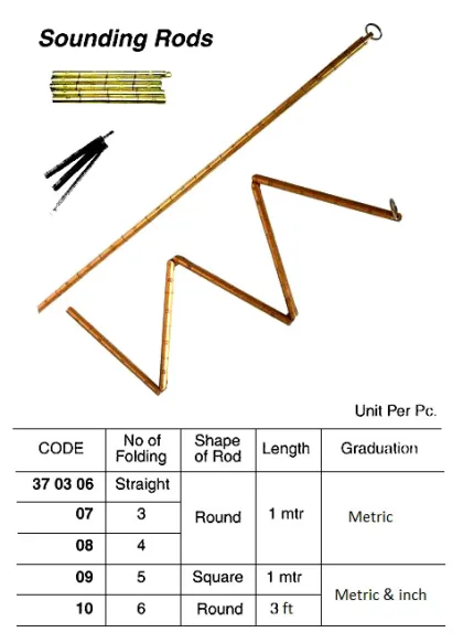 5 Folded Sounding Rod, Brass, Square Metric & Inch, 1 M