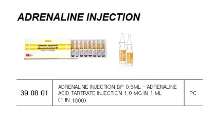 Adrenaline Injection Bp 0.5Ml Adrenaline Acid Tartrate Injection 1.0 Mg In 1 Ml (1 In 1000)