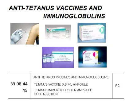 Anti Tetanus Vaccines And Immunoglobulins, Tetanus Vaccine 0.5 Ml Ampoule