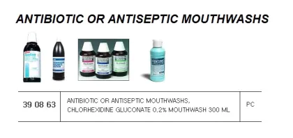 Antibiotic Or Antiseptic Mouthwashs, Chlorhexidine Gluconate 0.2% Mouthwash 300 Ml