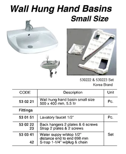 Back Hanger 2 Plates & 6 Screws For Small Hand Basin