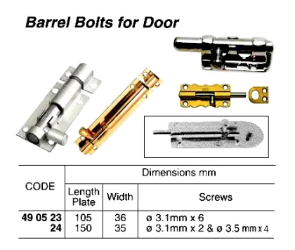 Barrel Bolt For Door, L105 X W36 Mm