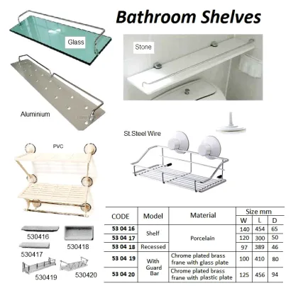 Bathroom Shelf With Guard Bar With Glass Plate, W100 X L410 X D80Mm