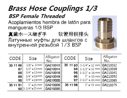 Brass Hose Coupling 1/3 Bsp Female Thread, 3/4"X 19 Mm, Ga210020, Alligator