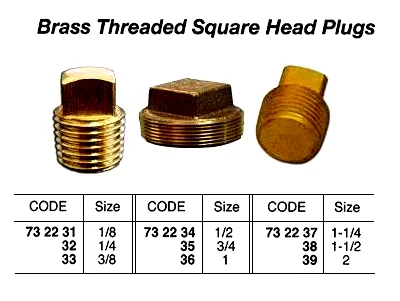 Brass Threaded Square Head Plug, 1 1/4