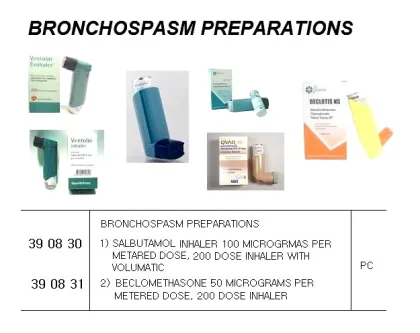 Bronchospasm Preparations 1) Salbutamol Inhaler 100 Microgrmas Per Metared Dose, 200 Dose Inhaler With Volumatic