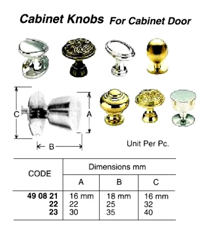Cabinet Knob, Brass, Handle Dia 22 Mm