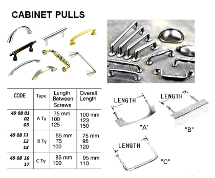 Cabinet Pull, Brass, A Type 75 Mm