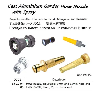 Cast Aluminium Garden Hose Nozzel With Spray, Adjustable, 9 &15 Mm