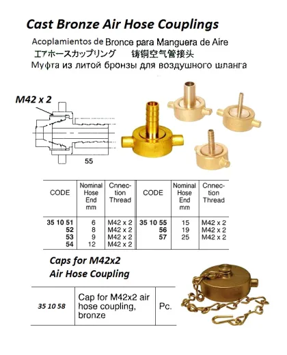 Cast Bronze Air Hose Coupling, M42 X 2 By Hose End 9 Mm