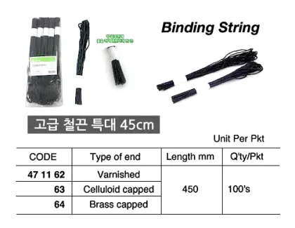 Celluloid Capped Ty Binding String, 450 Mm, 100'S/Pkt