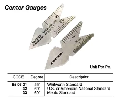 Center Gauge, 55 Deg, Whitworth Standard