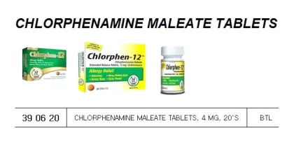 Chlorphenamine Maleate Tablets, 4 Mg, 20'S