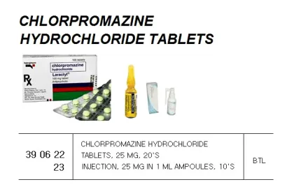 Chlorpromazine Hydrochloride Injection, 25 Mg In 1 Ml Ampoules, 10'S