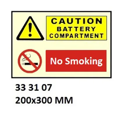 Combination Sign, 200X300 Mm, Caution Battery Compartment??