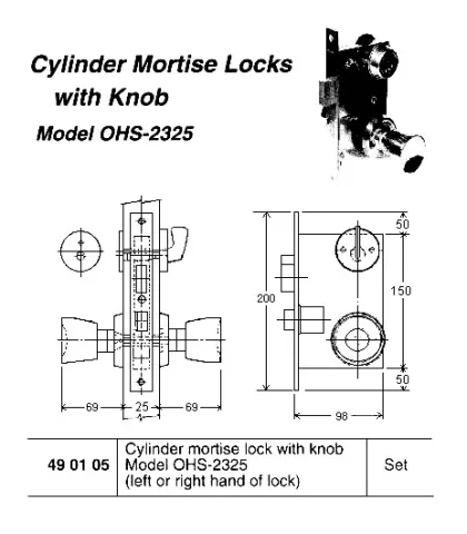 Cylinder Mortise Lock With Knob, Ohs#2325