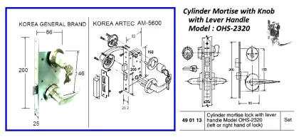 Cylinder Mortise Lock With Lever Handle, Ohs#2320 (2310)
