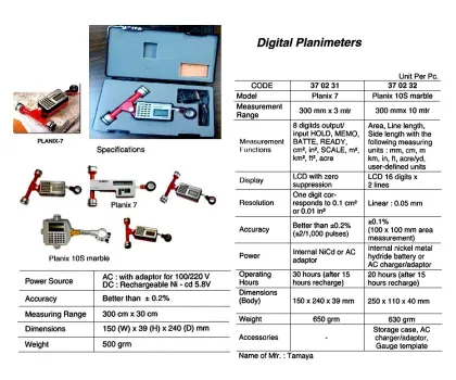 Digital Planimeter With Case Planix 7, Measureing : 300 Mm X 10 Mtr