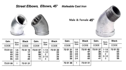 Elbow, Screwed, Malleable Cast Iron, Galv, 45 Deg, 1/4